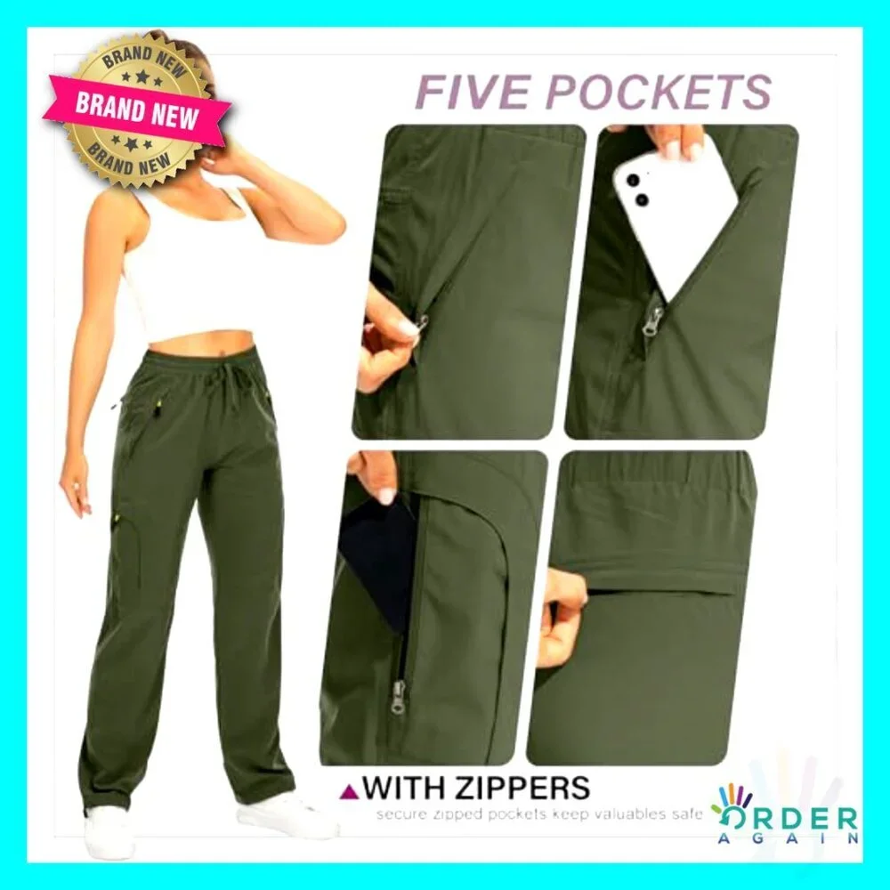 Lightweight Quick Dry Cargo Pants UPF 50 Stretch Travel Hiking Safari Capri